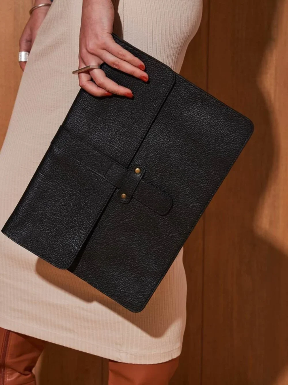 Small Black Leather Laptop Sleeve